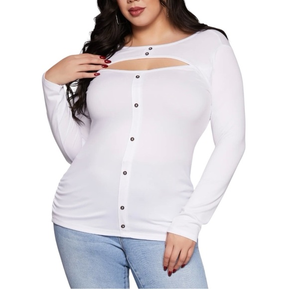 Plus Size, White Long Sleeve Button-Down Top, Size 4X - Picture 1 of 3